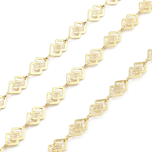 

PandaHall Brass Hollow Rhombus Link Chains, Unwelded, with Spool, Real 18K Gold Plated, 11x5x0.5mm Brass