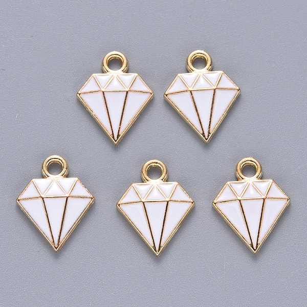 

PandaHall Alloy Enamel Charms, Dimond, Light Gold, Creamy White, 15x11.5x2.5mm, Hole: 1.8mm Alloy+Enamel Diamond