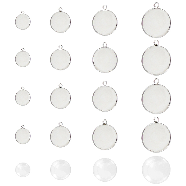 

PandaHall Unicraftale DIY Pendant Making Kits, with 304 Stainless Steel Pendant Cabochon Settings and Glass Cabochons, Stainless Steel Color..., Clear