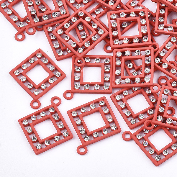 

PandaHall Spray Painted Alloy Pendants, with Rhinestone, Rhombus, Crystal, Red, 26x22.5x2.5mm, Hole: 2mm Alloy+Rhinestone Rhombus Red