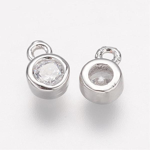 

PandaHall Brass Micro Pave Grade AAA Cubic Zirconia Charms, Lead Free & Nickel Free & Cadmium Free, Flat Round, Real Platinum Plated..., Clear