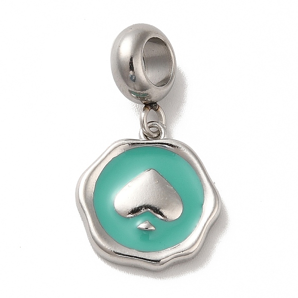 

PandaHall 304 Stainless Steel Enamel European Dangle Charms, Large Hole Pendants, Flat Round with Spade Pattern, Stainless Steel Color...