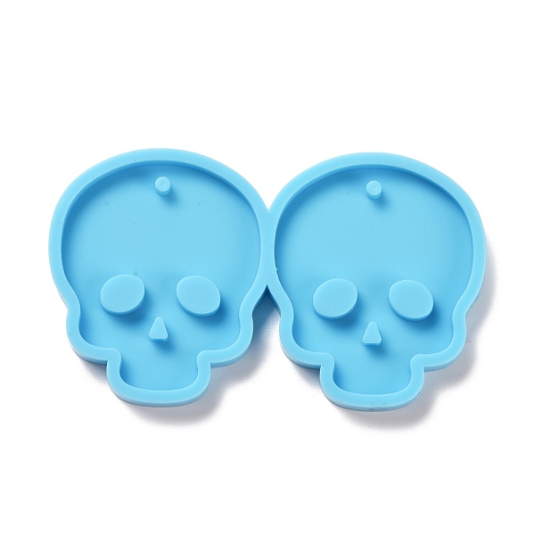 PandaHall DIY Skull Pendants Silicone Molds, Resin Casting Molds, For UV Resin, Epoxy Resin Jewelry Making, Halloween Theme, Deep Sky Blue...