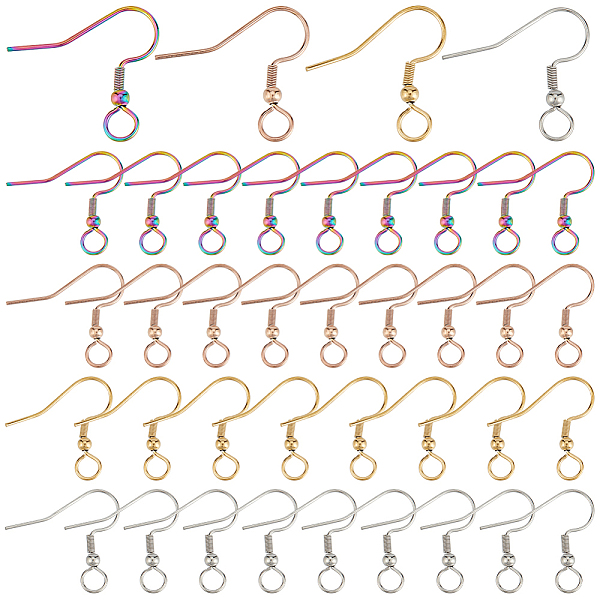 

PandaHall UNICRAFTALE 80Pcs 4 Colors Stainless Steel Earring Hooks French Earring Hooks with Coil and Ball Golden Ear Wires Fish Hooks...