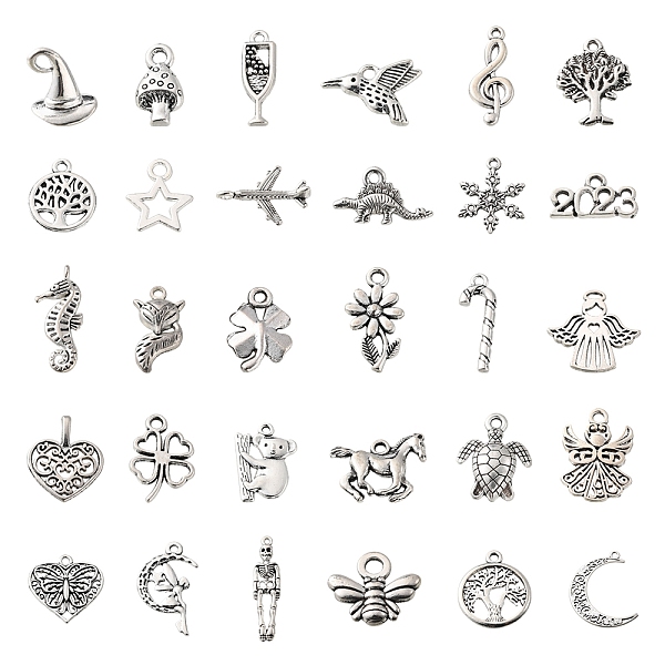 

PandaHall 60Pcs 30 Style Tibetan Style Zinc Alloy Charms, Cadmium Free & Lead Free, Mixed Shape, Antique Silver, 9~40x6.5~29x1~3mm, Hole...