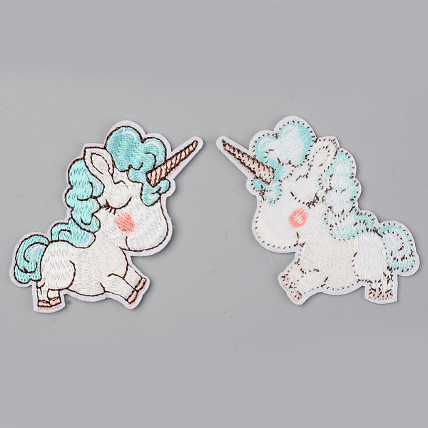 

PandaHall Computerized Embroidery Cloth Iron on/Sew on Patches, Appliques, Costume Accessories, Unicorn, Pale Turquoise, 59x60x1.5mm Cloth..., Cyan