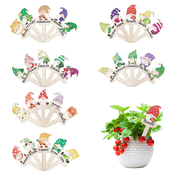 

PandaHall Wooden Dwarf/Gnome Plant Labels, for Seed Potting, Herbs, Flowers, Vegetables, Fruits, Mixed Color, 150x60x2mm, 30pcs/set Wood..., Multicolor