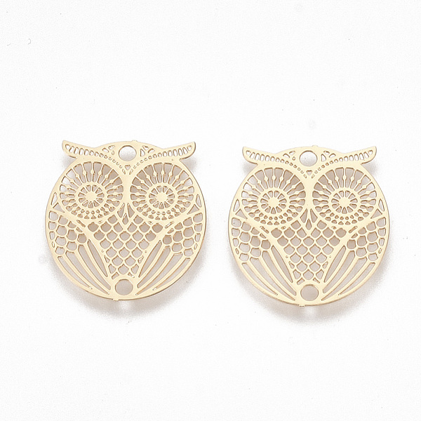 

PandaHall Brass Links connectors, Etched Metal Embellishments, Owl, Light Gold, 19x17x0.3mm, Hole: 1.6mm Brass Owl