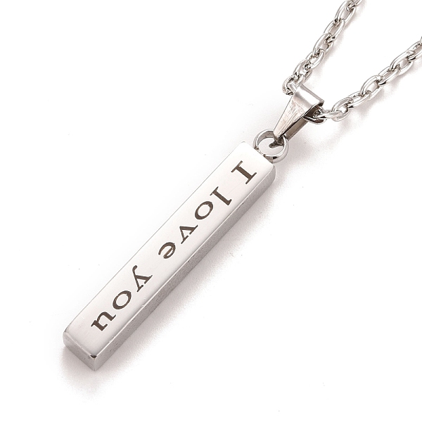 

PandaHall Rectangle with Word I Love You 304 Stainless Steel Pendant Necklace with Alloy Cable Chain for Women, Stainless Steel Color, 19.69...