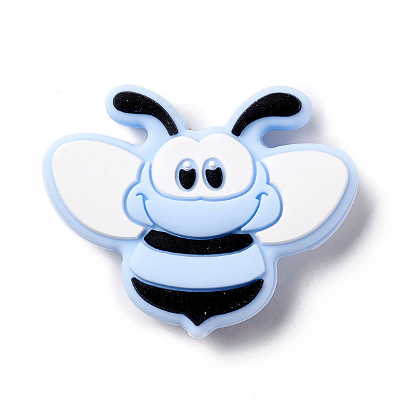 

PandaHall Silicone Focal Beads, Baby Chew Teething Beads, Bee, Light Sky Blue, 30x37x9.5mm, Hole: 2mm Silicone Bees Blue