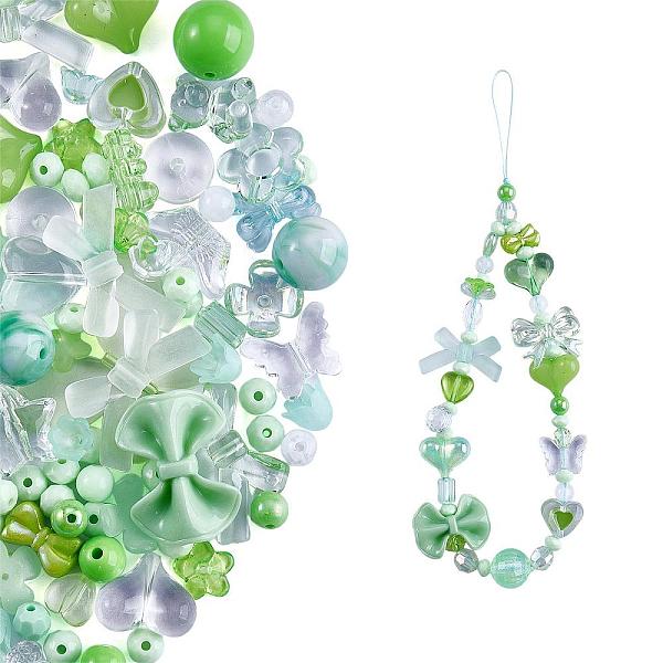 

PandaHall 150 Pieces Random Rose Acrylic Beads Bear Pastel Spacer Beads Butterfly Loose Beads for Jewelry Keychain Phone Lanyard Making..., Green