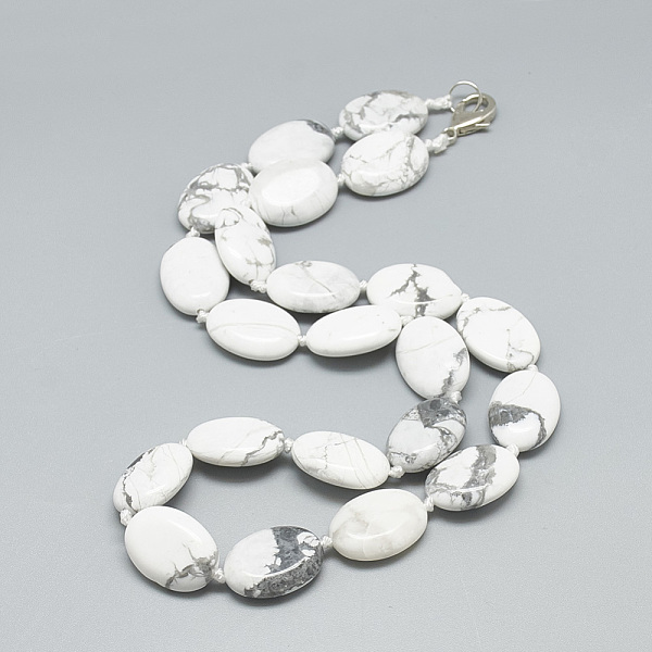 

PandaHall Natural Howlite Beaded Necklaces, with Alloy Lobster Clasps, Oval, 18.8 inch~19.2 inch(48~49cm), Oval: 18x13x5.5mm. Howlite