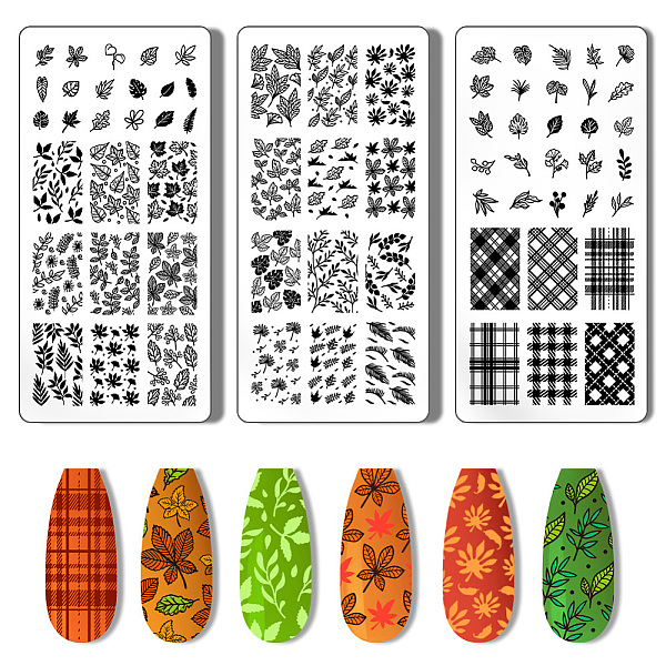 

PandaHall Stainless Steel DIY Nail Art Templates, Template Tool, Rectangle, Leaf, 12x6cm, 3pcs/set Stainless Steel Leaf