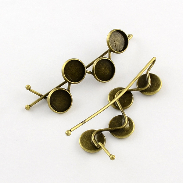 

PandaHall Iron Hair Bobby Pin Findings, with Brass Flat Round Tray, Antique Bronze, Tray: 10mm, 63x19mm Brass