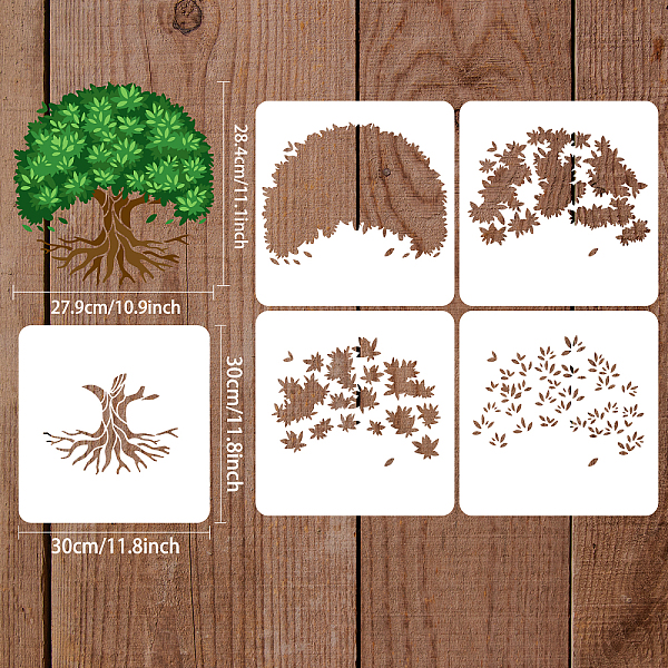 

PandaHall FINGERINSPIRE 5PCS Layered Tree of Life Stencil 30x30cm PET Hollow Out Tree Painting Stencils Reusable Tree Trunk Tree Leaves...