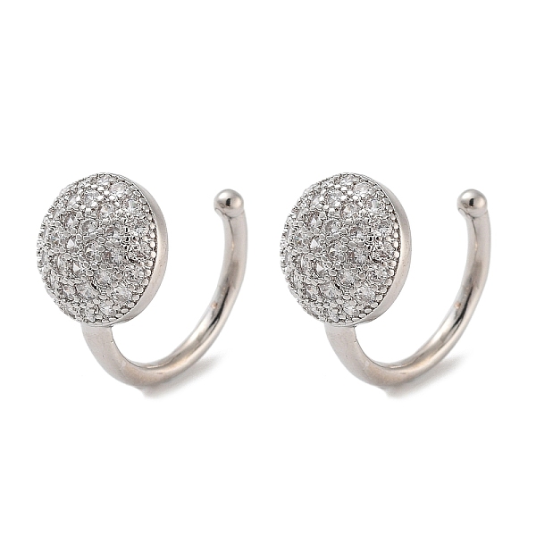 

PandaHall Brass Micro Pave Clear Cubic Zirconia Cuff Earring, Flat Round, Platinum, 14x10mm Brass Flat Round Clear