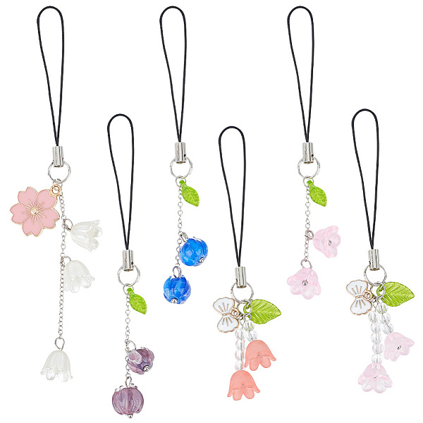 

PandaHall Lily of the Valley Acrylic Mobile Straps, with Alloy Enamel Charms and Polyester Cord Mobile Accessories Decoration, Mixed Color..., Multicolor
