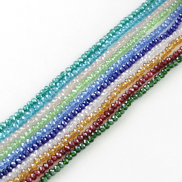 

PandaHall Glass Beads Strands, Pearl Luster Plated, Crystal Suncatcher, Faceted Rondelle, Mixed Color, 4x3mm, Hole: 1mm, about..., Multicolor