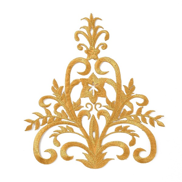 

PandaHall Floral Pattern Polyester Computerized Embroidery Iron on/Sew on Patches, Ethnic Style Metallic Thread Embroidery Appliques, with..., Gold