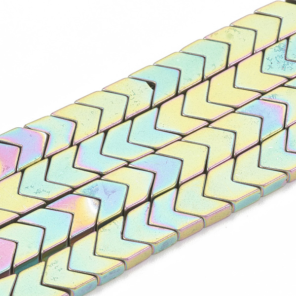PandaHall Electroplate Non-magnetic Synthetic Hematite Beads Strands, Arrow, Rainbow Plated, 6x4x2mm, Hole: 0.8mm, about 95pcs/strand, 16.1...