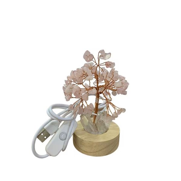 

PandaHall Natural Rose Quartz Chips Tree Night Light Lamp Decorations, Wooden Base with Copper Wire Feng Shui Energy Stone Gift for Home...