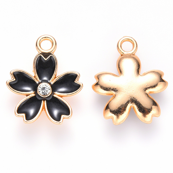 

PandaHall Alloy Enamel Pendants, with Crystal Rhinestone, Flower, Light Gold, Black, 17x14x3mm, Hole: 1.8mm Alloy Rhinestone+Enamel Flower...