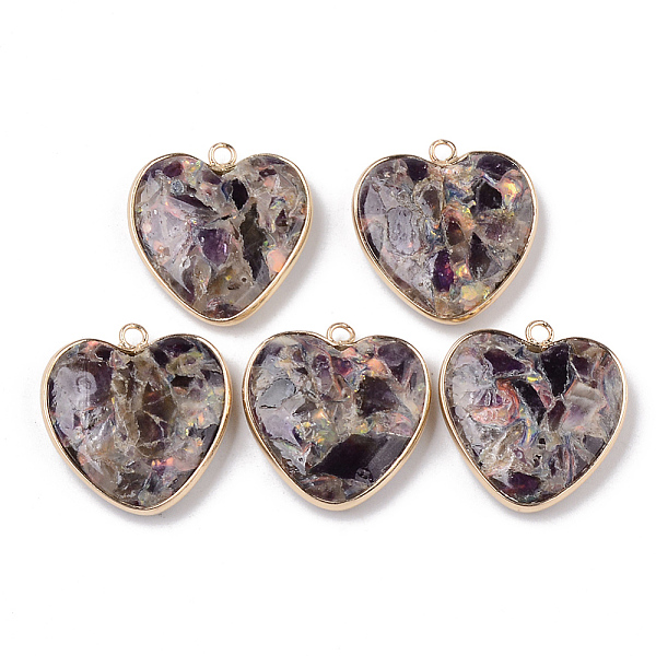 

PandaHall Synthetic Amethyst Pendants, with Edge Light Gold Plated Brass Findings, Heart, 27~28x26x6~7mm, Hole: 2mm Amethyst Heart