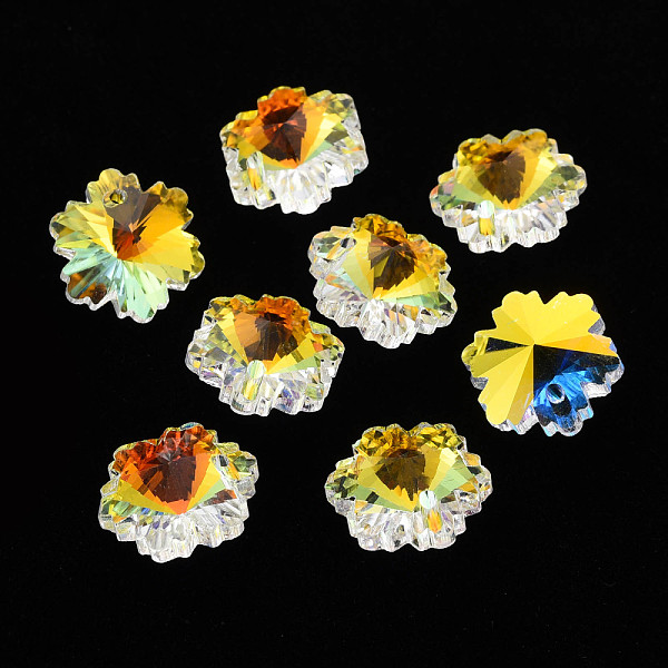 

PandaHall Electroplated Glass Charms, Silver Plated Bottom, Faceted, Snowflake, Clear AB, 14x12.5x7mm, Hole: 1.4mm, about 30pcs/board..., White