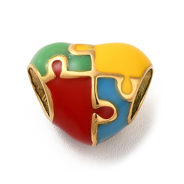 

PandaHall Ion Plating(IP) 304 Stainless Steel Enamel European Beads, Large Hole Beads, Heart with Puzzle Pattern, Golden, 10.5x12.5x8.5mm...