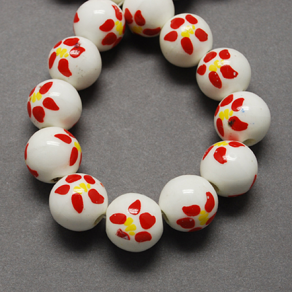 

PandaHall Handmade Printed Porcelain Beads, Round, Red, 10mm, Hole: 3mm Porcelain Round Red