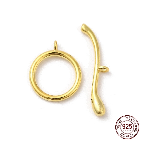 

PandaHall Rack Plating 925 Sterling Silver Toggle Clasps, Ring, with 925 Stamp, Real 18K Gold Plated, Ring: 14x11.5x1.5mm, Hole: 1.4mm, Bar...