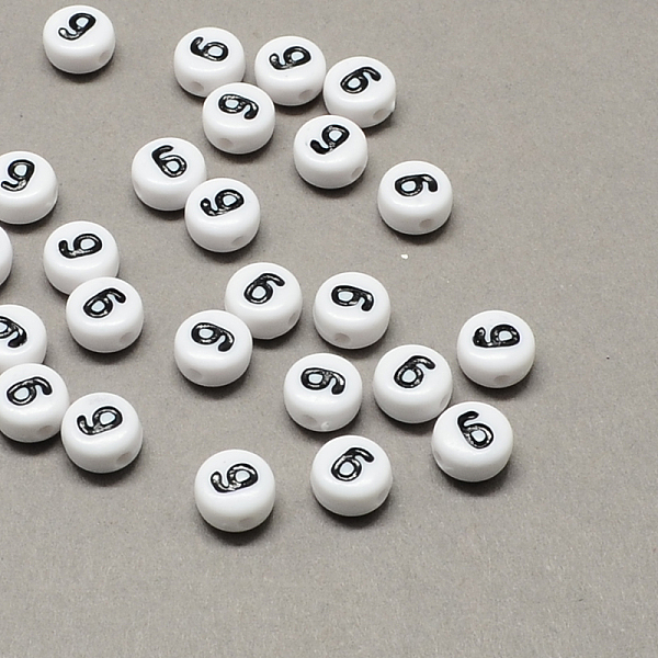 

PandaHall White and Black Acrylic , Flat Round with Num.9, 7x4mm, Hole: 1.3mm, about 3600pcs/500g Acrylic Number Black