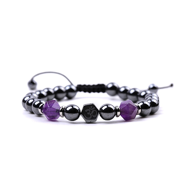 Synthetic Hematite & Natural Amethyst Braided Bead Bracelets