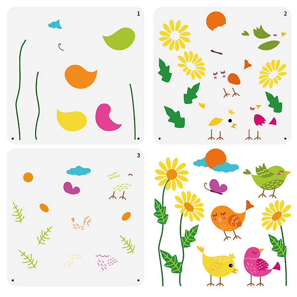 

PandaHall FINGERINSPIRE 3PCS Layered Cute Bird Painting Stencil 11.8x11.8 inch Large Daisy Bird Stencil for Painting Sun Cloud Drawing...