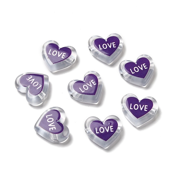 

PandaHall Printed Transparent Acrylic Beads, Heart with LOVE, Indigo, 17.5x20x5mm, Hole: 3mm Acrylic Heart Purple