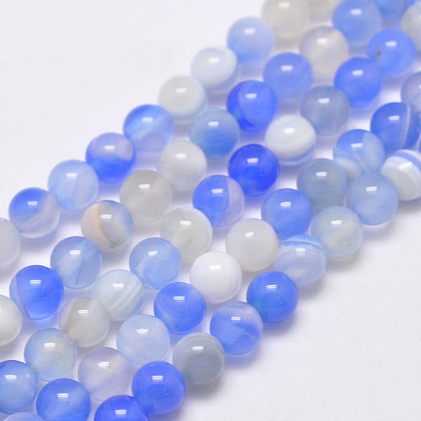 

PandaHall Natural Striped Agate/Banded Agate Bead Strands, Dyed & Heated, Round, Grade A, Cornflower Blue, 8mm, Hole: 1mm, about...