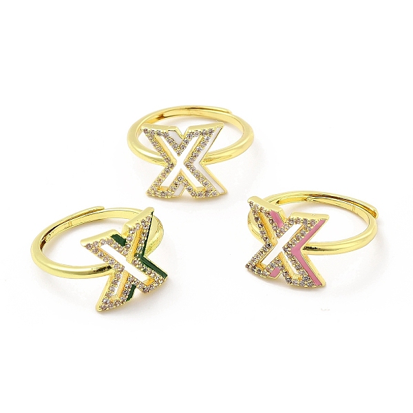 

PandaHall Mixed Color Enamel Initial Letter Adjustable Ring with Clear Cubic Zirconia, Real 18K Gold Plated Brass Jewelry for Women, Cadmium..., Multicolor