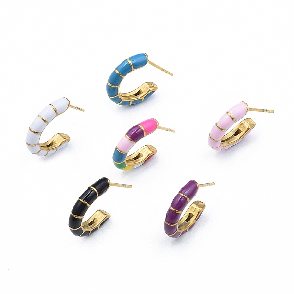 

PandaHall Enamel C-shape Stud Earrings, Gold Plated 304 Stainless Steel Half Hoop Earrings for Women, with Ear Nuts, Mixed Color..., Multicolor