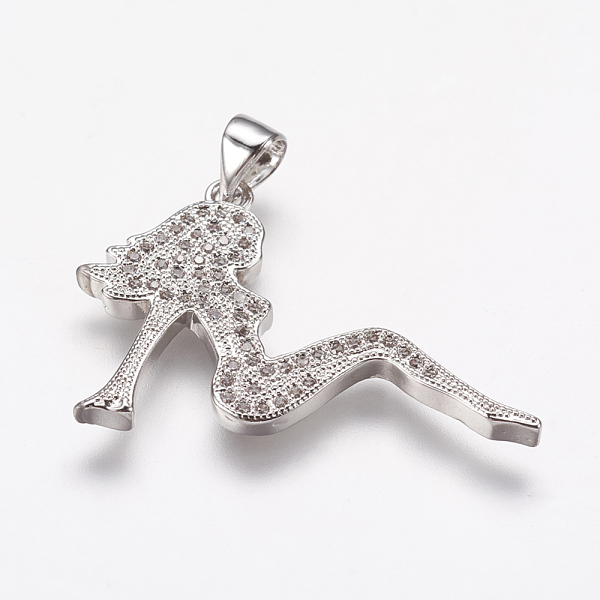 

PandaHall Brass Micro Pave Cubic Zirconia Pendants, Woman, Platinum, 22x30x3mm, Hole: 3.5x5mm Brass+Cubic Zirconia Human
