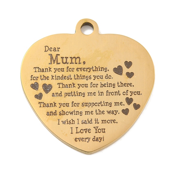 

PandaHall Vacuum Plating 201 Stainless Steel Pendants, Family Theme Message Charms, Heart with Word Charms, Real 18K Gold Plated...