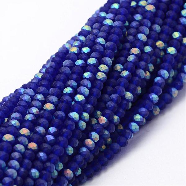 

PandaHall Half AB Color Plated Faceted Rondelle Glass Bead Strands, Frosted, Blue, 2.8~3x2mm, Hole: 0.8mm, about 200pcs/strand, 15.1 inch...