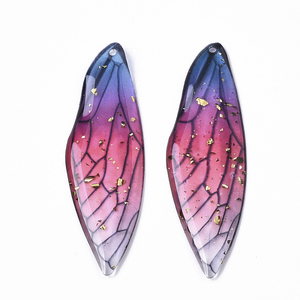 

PandaHall Transparent Epoxy Resin Big Pendants, with Gold Foil, Insects Wing, Blue, 51x16.5x1~2.5mm, Hole: 1.2mm Epoxy Resin Wing Blue