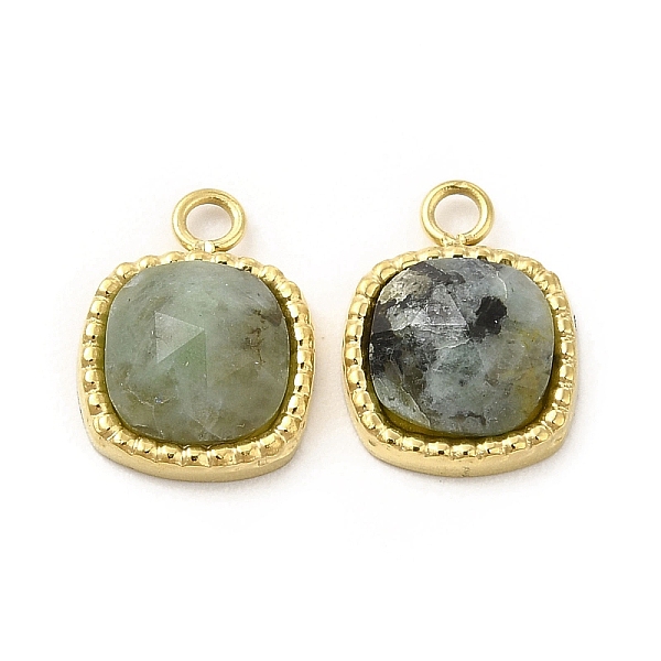 

PandaHall Natural African Turquoise(Jasper) Square Charms, with Vacuum Plating Real 18K Gold Plated 201 Stainless Steel Findings, Faceted...
