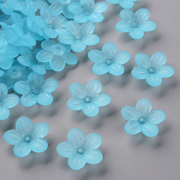 

PandaHall Frosted Acrylic Bead Caps, 5-Petal, Flower, Deep Sky Blue, 19.5x20x5.5mm, Hole: 1.6mm, about 740pcs/500g Acrylic