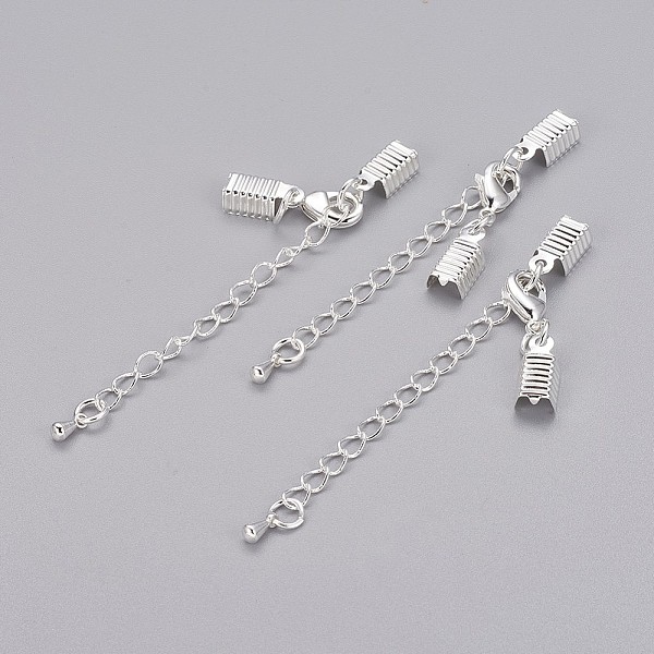 

PandaHall Chain Extender, with Silver Color Plated Brass Clasp & Clip Ends, Lobster Claw Clasp and Cord Crimp, Nickel Free, Size: Clasp...