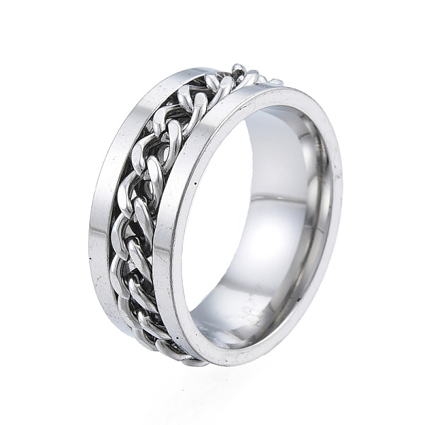 

PandaHall 201 Stainless Steel Curb Chain Finger Ring for Women, Stainless Steel Color, Inner Diameter: 17mm 201 Stainless Steel