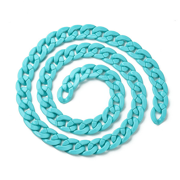 

PandaHall Handmade Opaque Acrylic Curb Chains, Twisted Chain, Oval, for Jewelry Making, Sky Blue, Link: 30x21x6mm, 39.37 inch(1m)/strand...