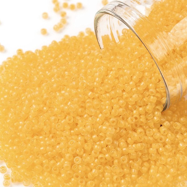 

PandaHall TOHO Round Seed Beads, Japanese Seed Beads, Frosted, (148F) Ceylon Frost Peach Cobbler, 15/0, 1.5mm, Hole: 0.7mm, about..., Gold