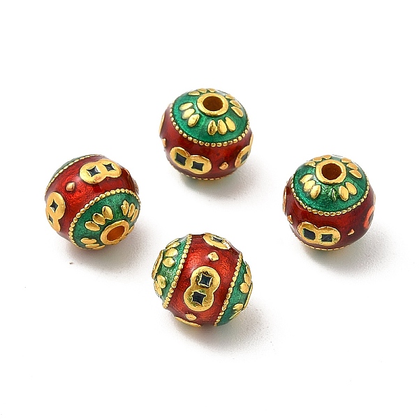

PandaHall Alloy Beads, with Enamel, Round with Coins, Golden, Red, 9mm, Hole: 1.8mm Alloy+Enamel Round Red