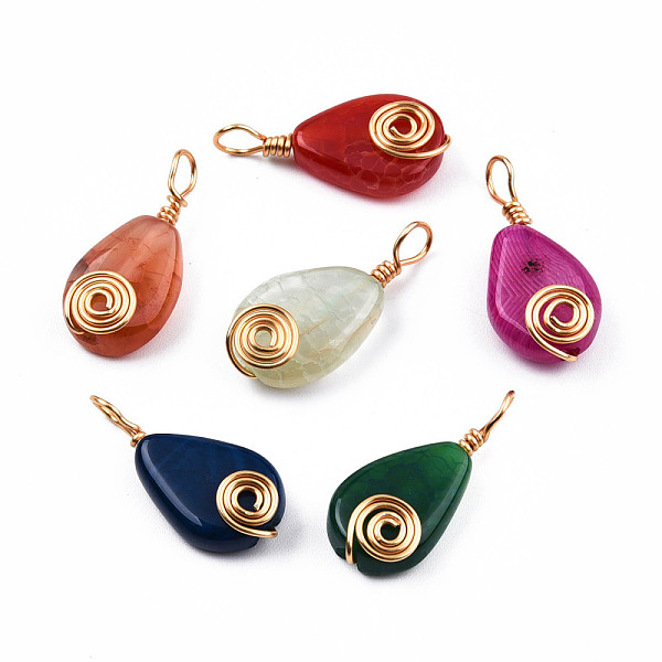 

PandaHall Natural Agate Pendants, with Light Gold Plated Brass Findings, Teardrop Charm, Dyed & Heated, Mixed Color, 27~29x12.5~13.5x6~7mm..., Multicolor